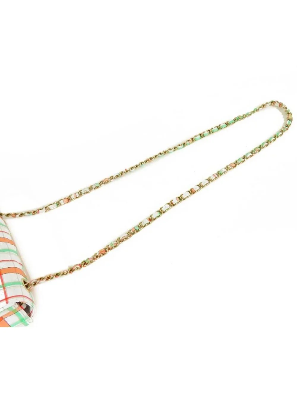 Chanel Single Flap Bag White Orange Green Leather Mini Quilted 20 Plaid Chain